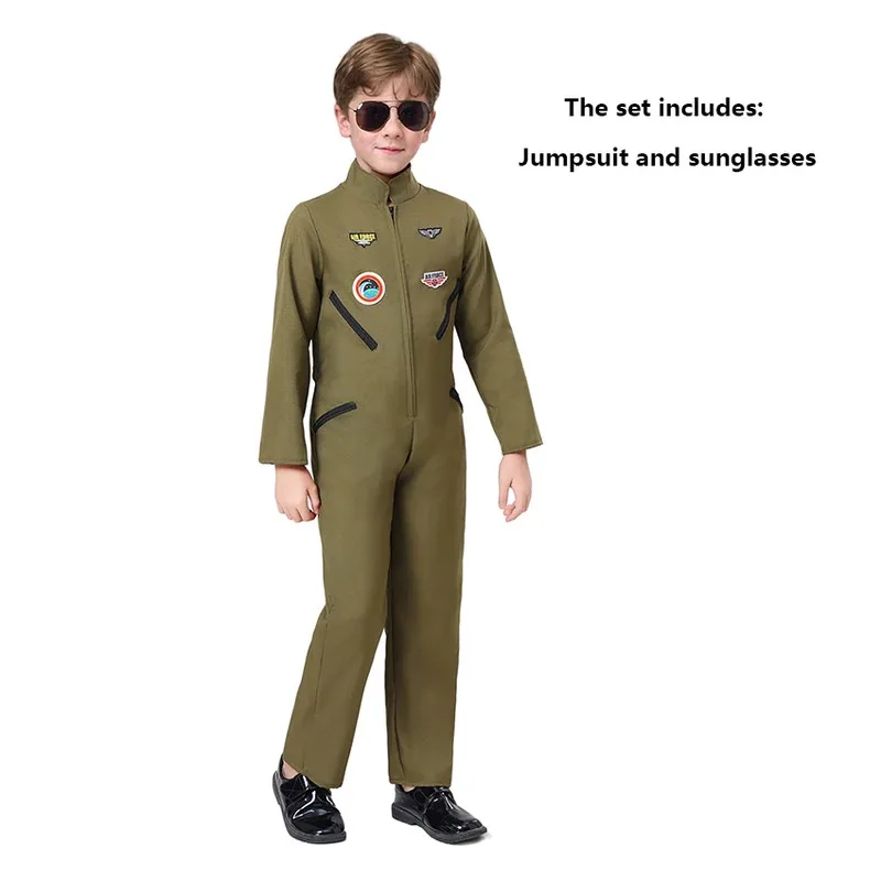 بدلة الطيار التأثيرية للهالوين أزياء الهالوين للأطفال Ace Aviator ملابس العمل زي الطيار الأمريكي لحفلات الكرنفال