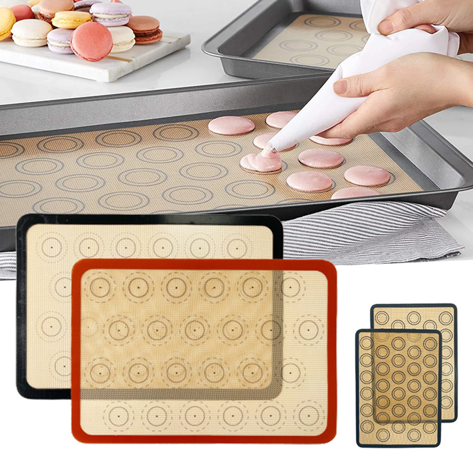 Non-Stick Macaron Baking Mat  Food Safe Silicone Glass Fiber  Cookies Baking Mat For Bun 24/30 Spots