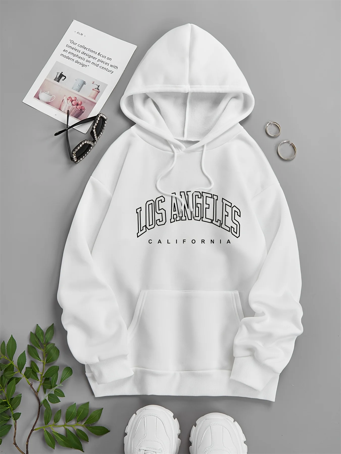 Women's casual hoodie sweatshirt with California letter print round neck long sleeved, autumn and winter regular edition
