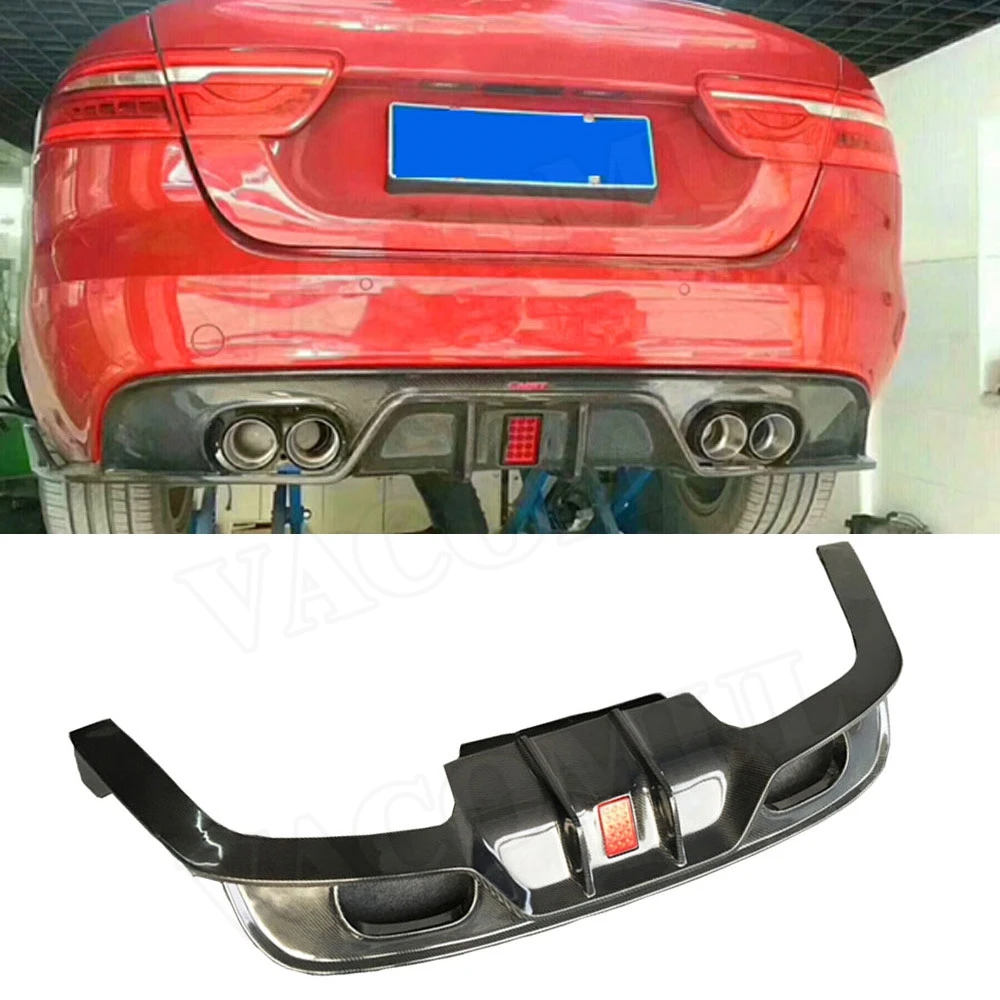 

VACOMUL Carbon Fiber Rear Lip Spoiler Diffuser Fits for Jaguar XE 2015 2016 2017 2018 With LED Light Bumper