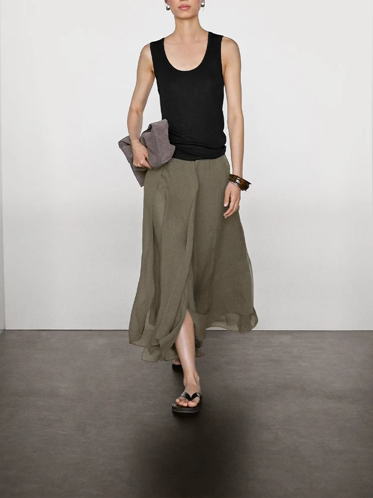 

European style new women's clothing fashionable and versatile temperament solid color drape irregular skirt skirt