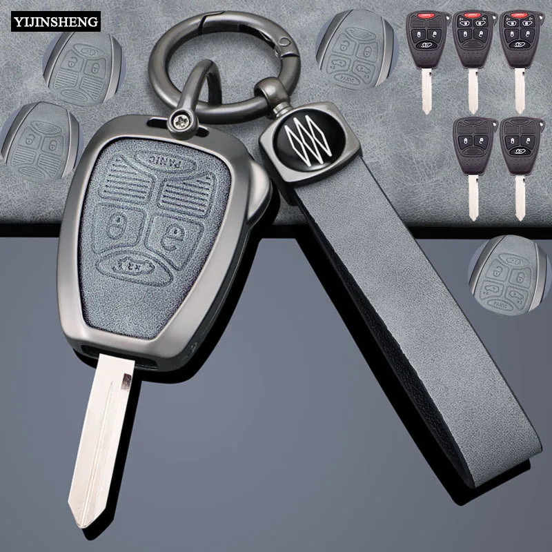 Zinc Alloy + Leather Car Key Case Cover For Jeep Wrangler Compass Patriot Liberty Chrysler 300 PT Dodge JCUV Caliber Nitro