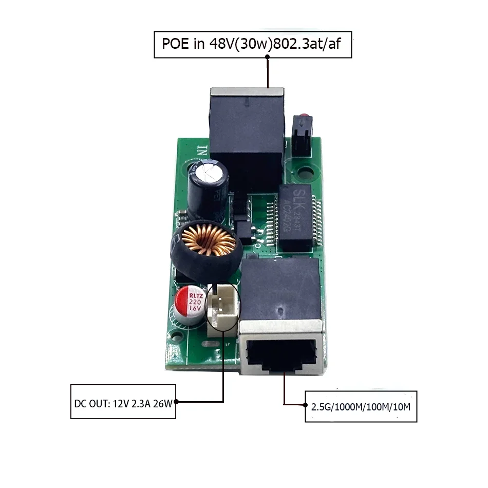 48V to Active Isolated PoE Splitter IEEE802.3af/at DC out 12V 27w  2.5G/10/100/1000M