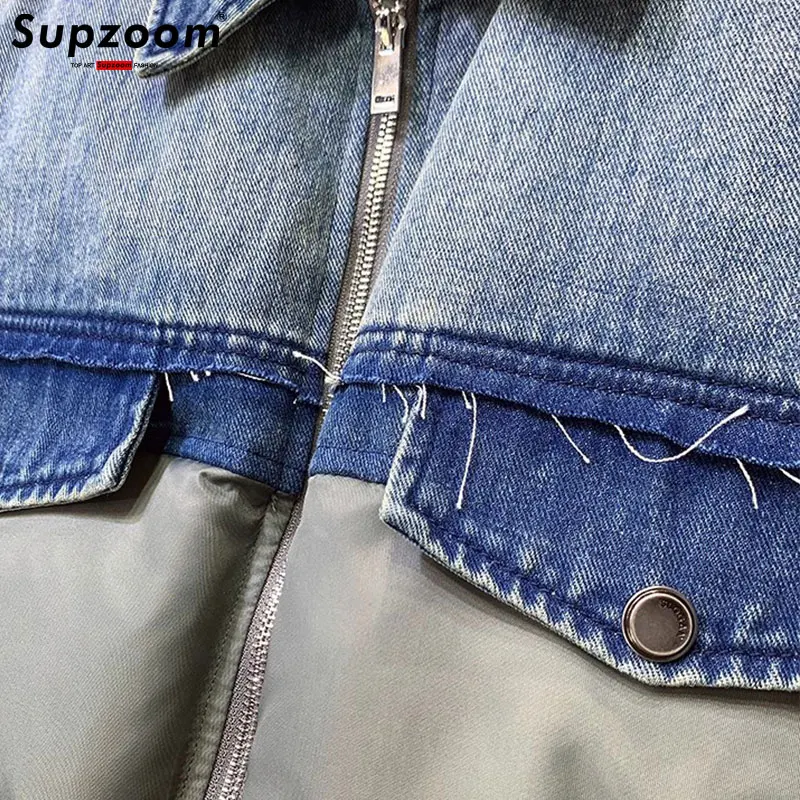 Supzoom New Arrival Design Top Fashion Casual Male Popular Clothes Thickened Coat Handsome Denim Patchwork Winter Jacket Men