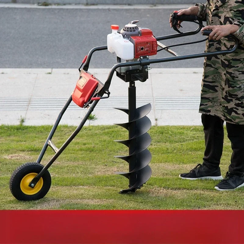 Hand push shelf ground drill multi-functional  tree planting excavator pole punching machine