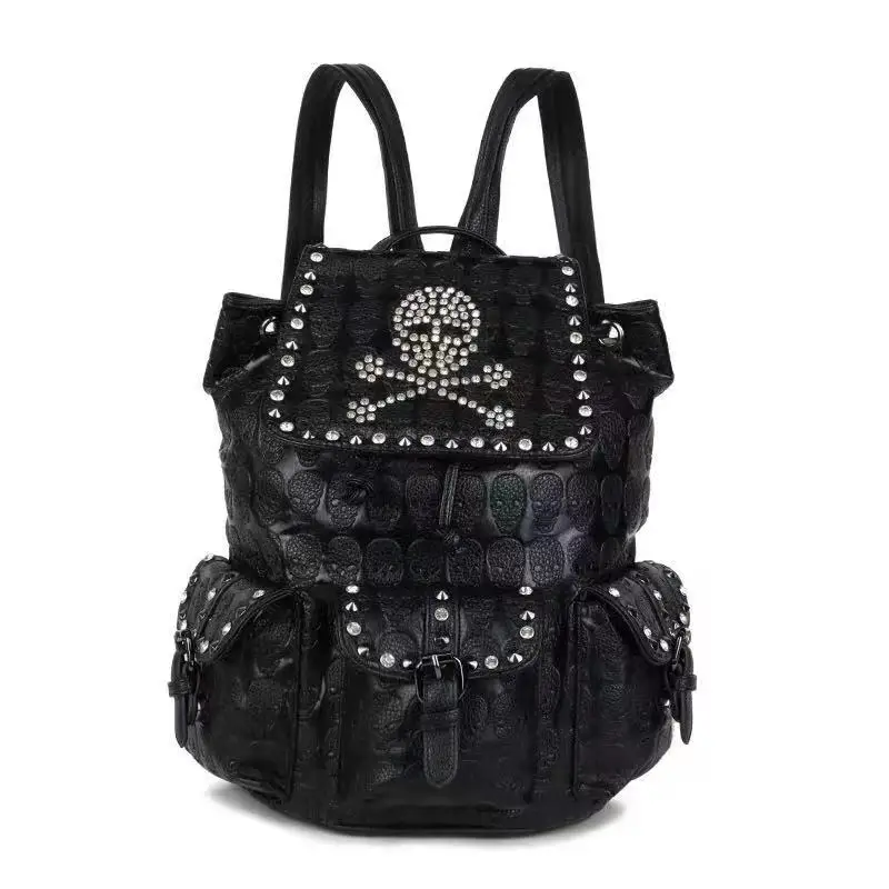

European / American Fashion Metal Rivet Decoration Personalized Skull Embossed Multi Pocket Design High-end Motorcycle Backpacks
