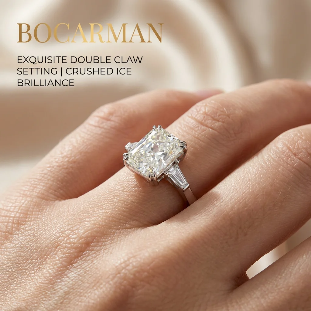 Bocarman Ehering S925 Silber Rechteckiger Mintgrüner Eisschliff Zirkon Elegantes Jubiläumsgeschenk für Sie – Detail 5