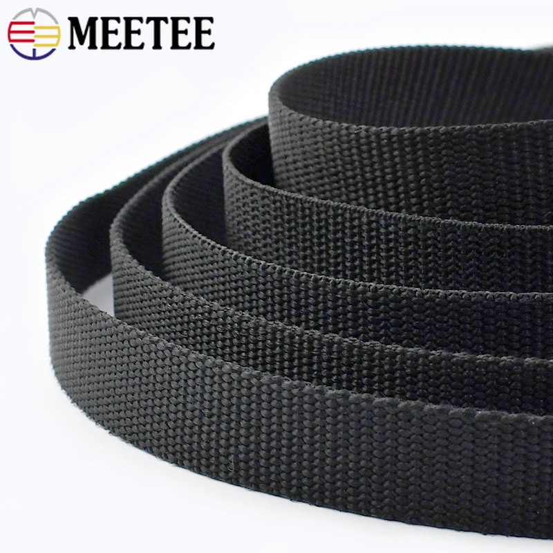 5/10Meters Meetee 20-50mm Black Nylon Webbing Tape 2mm Thick Bag Strap Ribbon Belt Clothing Backpack Band Sewing Craft Accessory