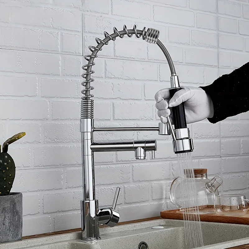 One Silvery Kitchen Hot And Cold Water Faucet, Multi-function Telescopic Sink Faucet, Kitchen Hot And Cold Water