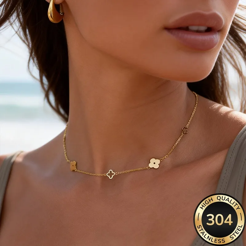 Minimalistische Elegante Goldene Blumen-Halskette aus Edelstahl, Hochwertiger & Vielseitiger Alltagsschmuck