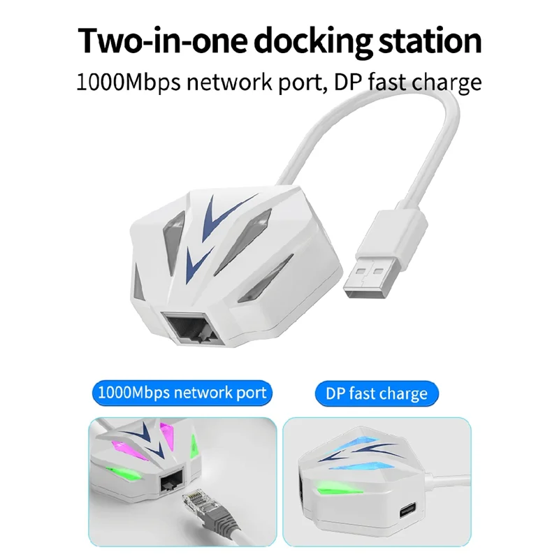 Adapter sieciowy A14E-USB na RJ45 Ethernet 10/100/1000Mbps z efektem oświetlenia RGB do komputera PC i laptopa