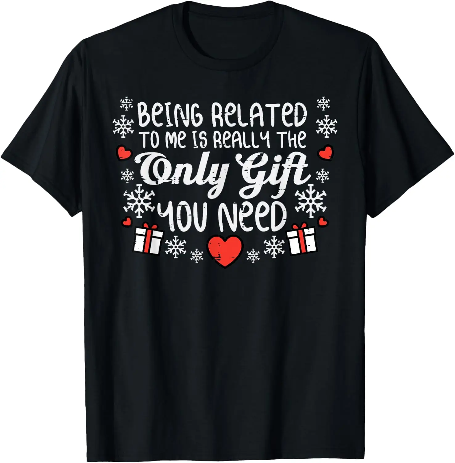 Being Related To Me Funny Christmas Men Women Kids Xmas T-Shirt Funny Christmas-themed short-sleeved cotton top – a perfect holiday gift, breathable and comfortable for loungewear.