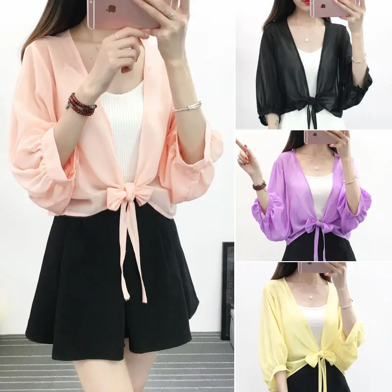 

Chiffon Shawl Women Solid Color Spring and Summer 2024 New Versatile Short Sunscreen Jacket Paired with Cardigan Elegant Y402