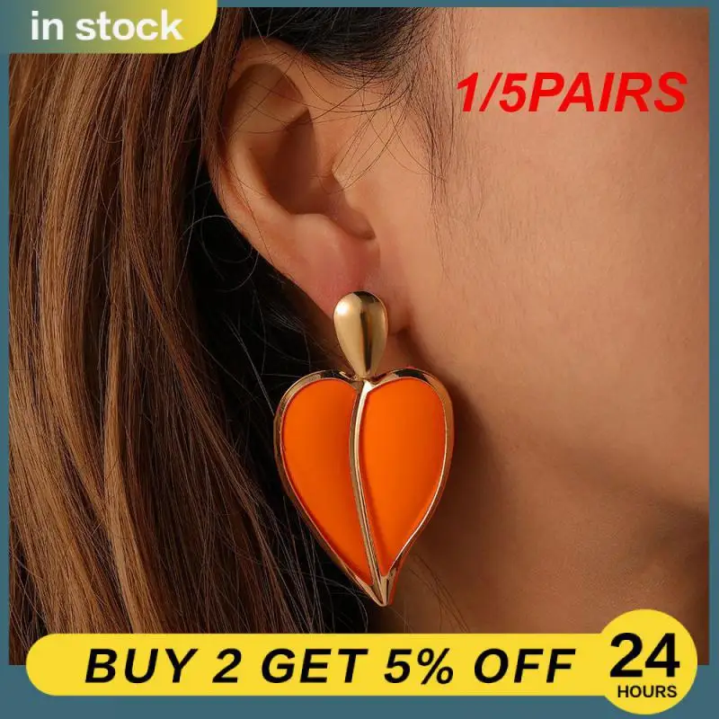 1/5PAIRS Accessories Thin Face Earring Double Layer Heart Earrings Wild Color Double Earrings Trend Spray Paint