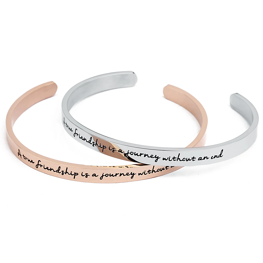 1pc Trendy Stainless Steel Engraved Bracelet “A True Friendship Is A Journey Without An End” For Women Charm Party Jewelry Gifts