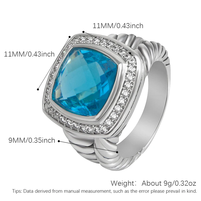 11mm Cushion Cut Colorful Cubic Zirconia Statement Ring for Women Trendy White Mini CZ Side Stone Ring Jewelry Accessories