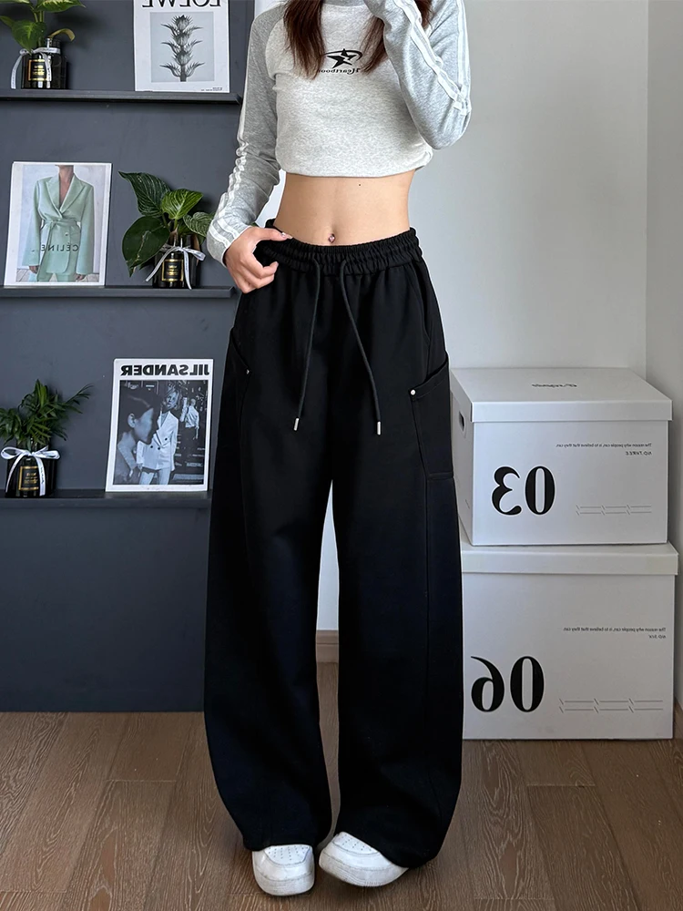 

Черные мужские широкие спортивные брюки свободного кроя в пол, повседневные, для осеннего сезона