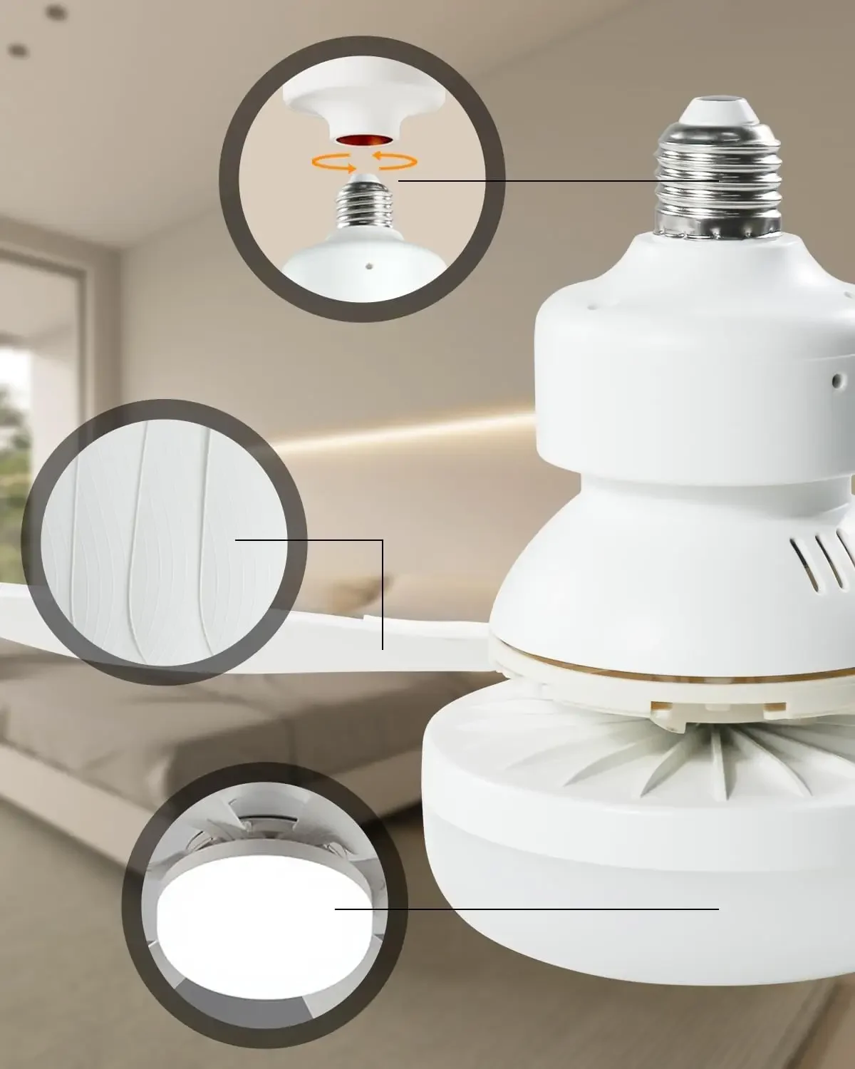 40W Ceiling Fan with Light Small Socket Fan Light with Remote Adjustable Brightness and Color Temperature for Bedroom Kitchen