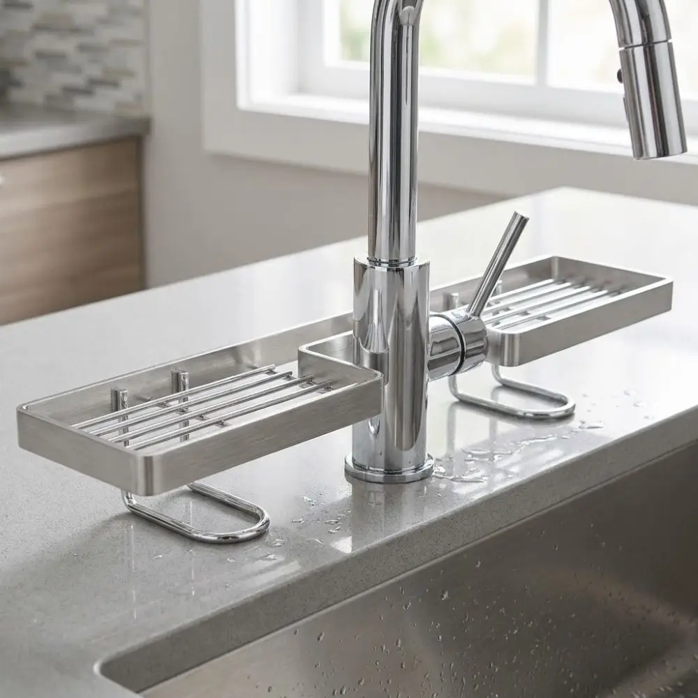 Stainless Steel Bathroom Counter Shelf Hollow Out Anti Slip Sink Storage Rack No Drill Stable Water Drainage Holder Kitchen