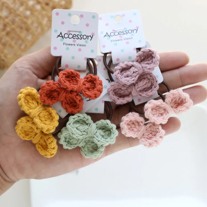 2pcs/lot candy color girl woman hair accessories bow elastic hair rubber band hair tie ring Carton hurt hair rope headwear