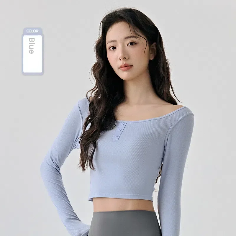 

Women's Long Sleeve Yoga Top Slim Fit Running T-Shirts Breathable Workout Tee Fashion Round Neck Pullover Top Gym Woman clothing