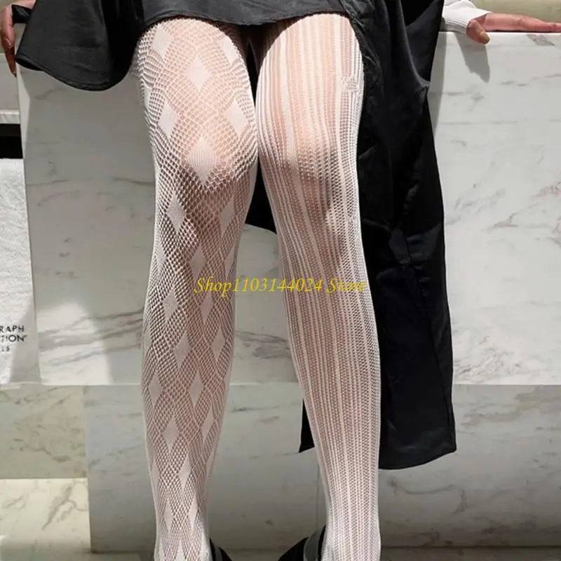 

N5KE женские колготки в сеточку в стиле Харадзюку, готические асимметричные колготки со звездами и ромбовидными узорами,