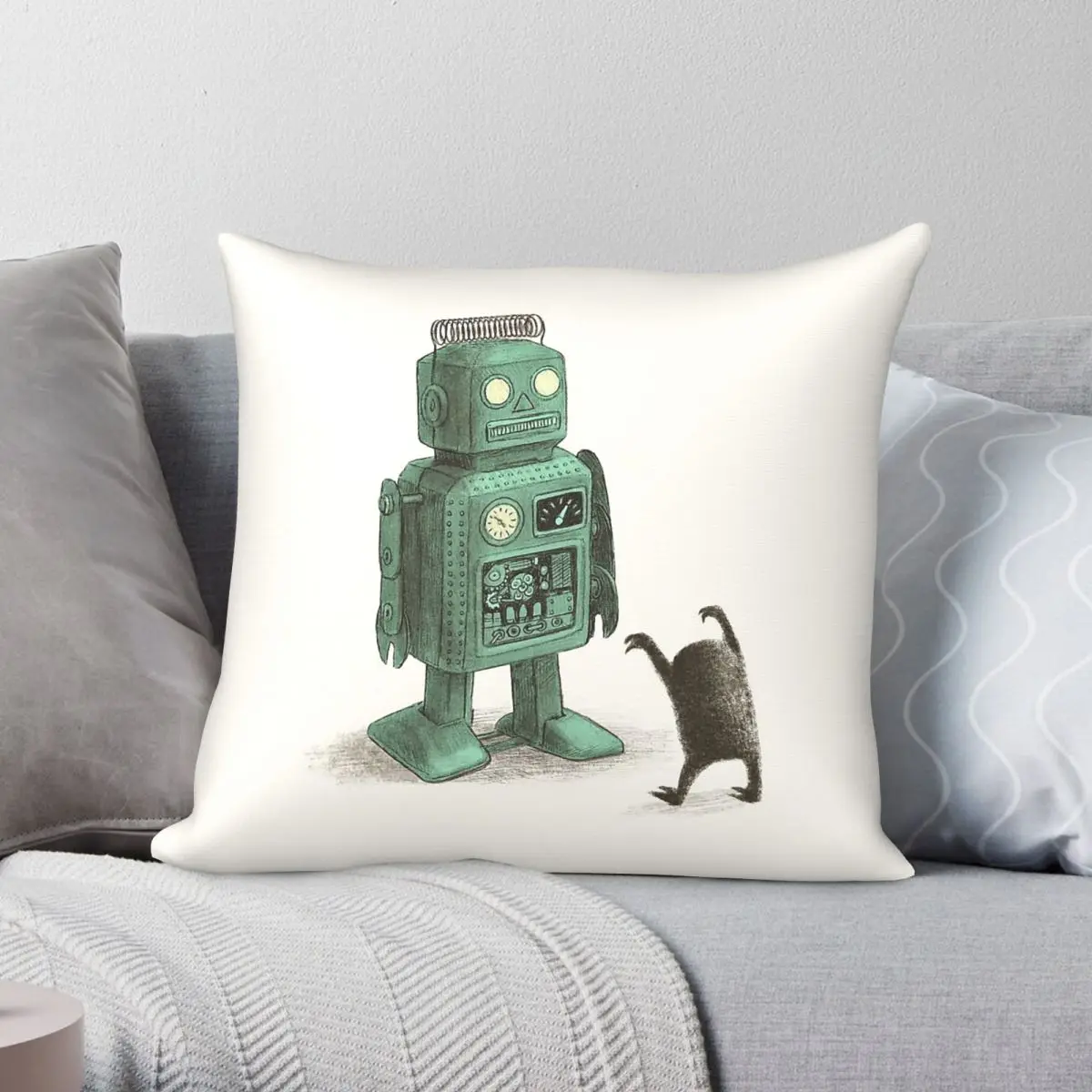 Darkest Dark Robot Vs Alien Square Pillowcase Polyester Linen Velvet Pattern Zip Decorative Home Cushion Cover 45x45