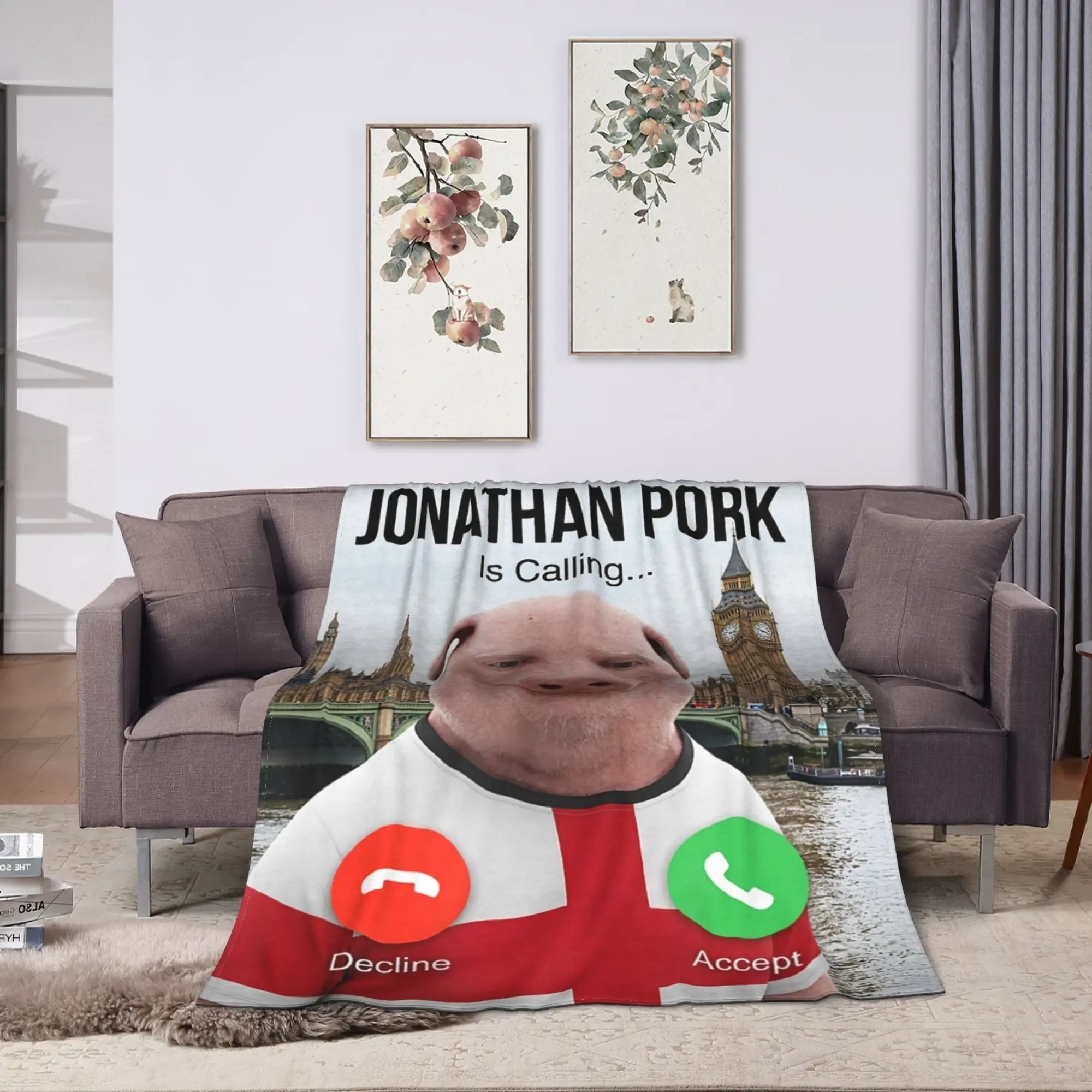 John Pork is Calling Brainrot Meme England Flag UK Plush Blanket Flannel Throw Blanket For Bedroom Warm Bedspread Gift Idea