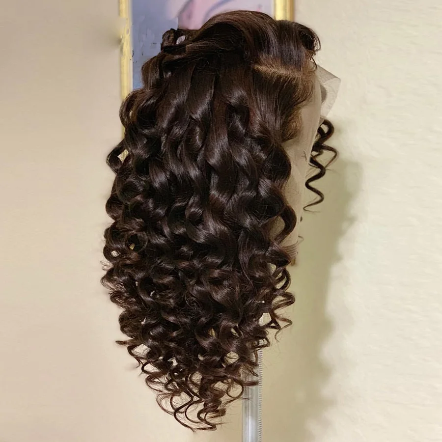 

Мягкий 180 Плотность 26 дюймов Длинный Коричневый Глубокая Волна Вьющийся Парик Фронта Шнурка Для Чернокожих Женщин Детские Волосы Натуральные Волосы Предварительно Сорванные Бесклеевые