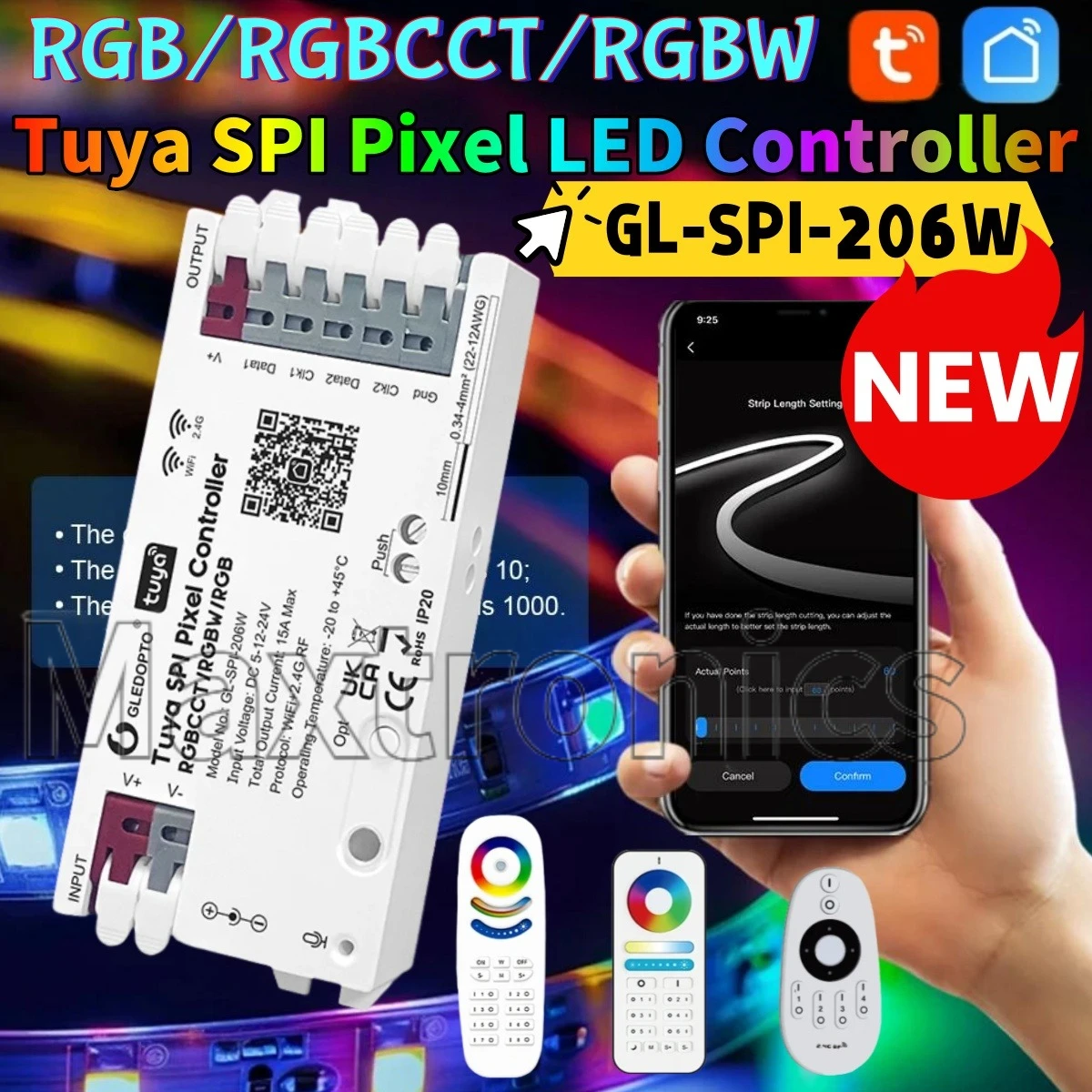 GLEDOPTO WiFi +BLU Tuya SPI Pixel LED Controller Smart Life App Control for WS2811 TM1814 TM1934A SK6812 WS2801 WS2805 LED Strip