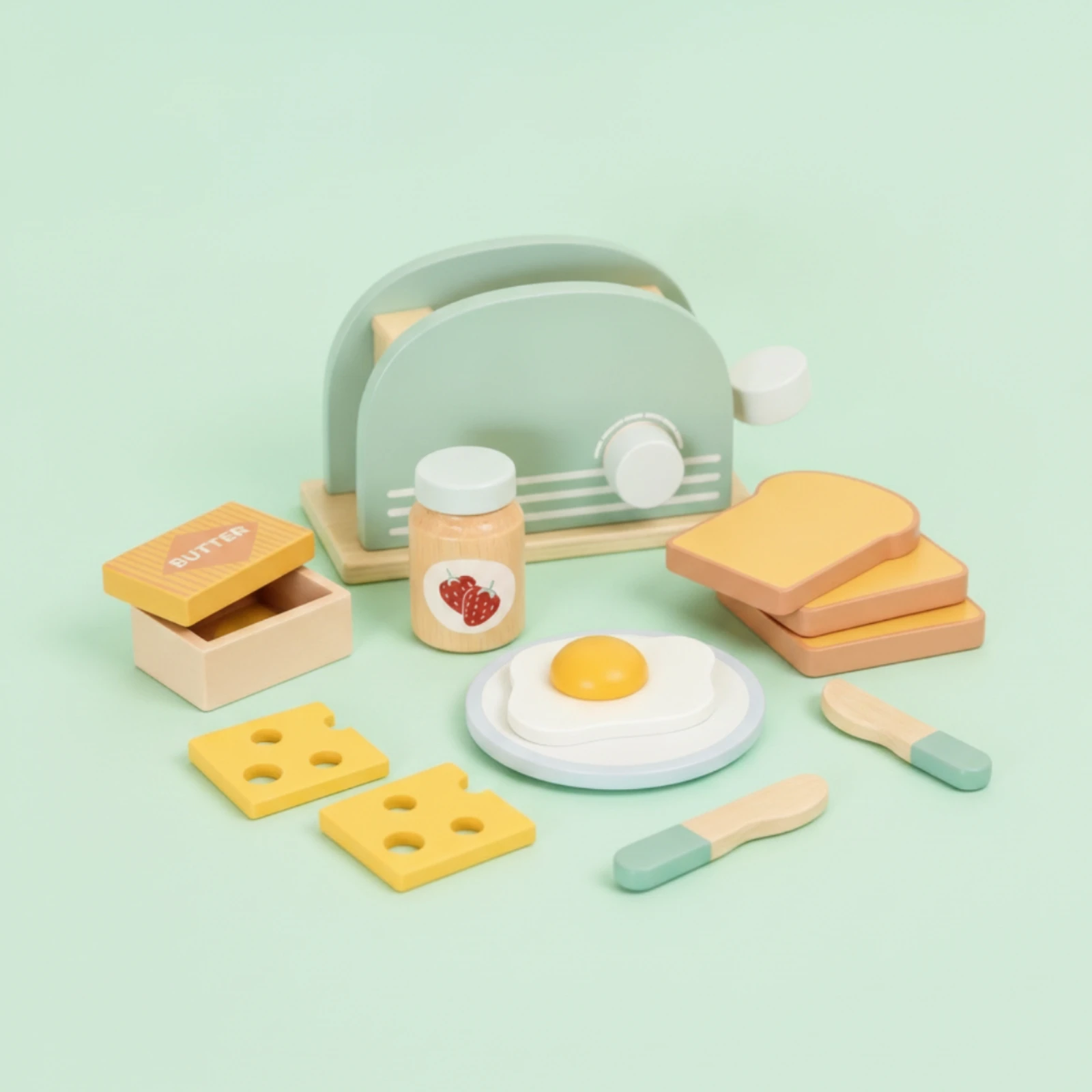 Wooden Toaster Toy Sturdy Wooden Breakfast Play Set Pretend Play Breakfast Set Smooth for Children, Playroom