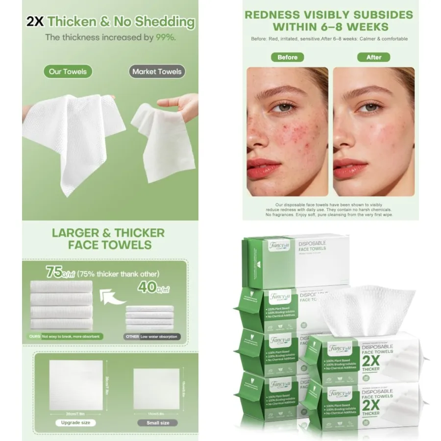 Disposable Face Towels 360 Count, 2X Thick Clean Facial Towel for Sensitive Skin, Ultra Soft Lint-Free Makeup Remover Dry Wipes