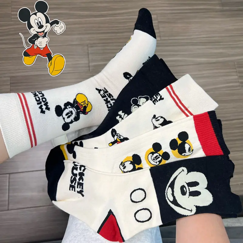 Chaussettes mi-mollet en coton de dessin animé Disney pour garçons et filles, confortables, douces, à la mode, personnalisées, mignonnes, respirantes, neuves