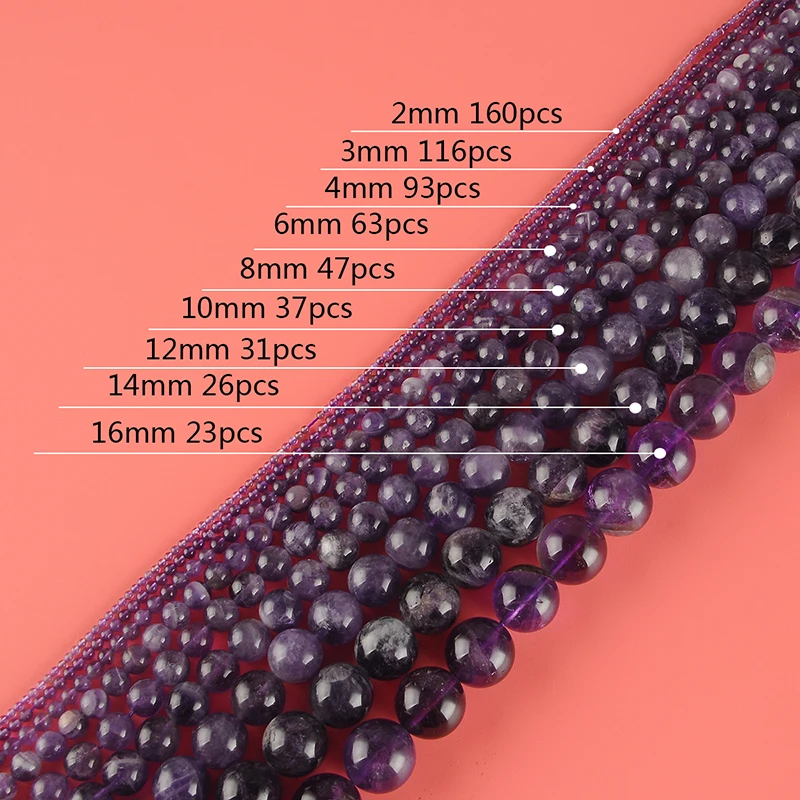 2/3/4/6/8/10mm Natural Stone Wholesale Amethyst Beads Stone For Diy Jewelry Bracelet Necklace Making 15”