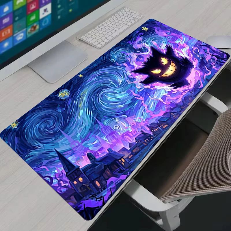 Große Gaming-Mauspads P-Pokémon G-Gengar Schreibtisch-Mauspad mit genähten Kanten und rutschfester Gummibasis, erweitertes Mauspad
