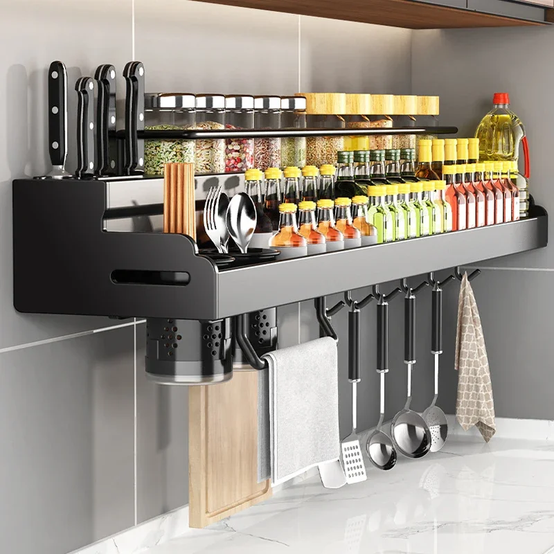 

Kitchen Shelves Wall-mounted Household Spices Supplies Rack Knife Holder Hanging Storage Organizer Kitchen Accessories
