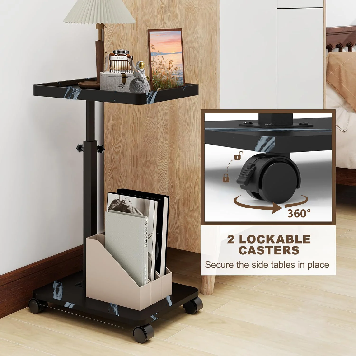 15.74x11.81 Inch Coffee Table C-Shaped Simple Mobile Rolling Storage Desk Home Bedside Corner Sofa Cabinet Family Side Tables image 4
