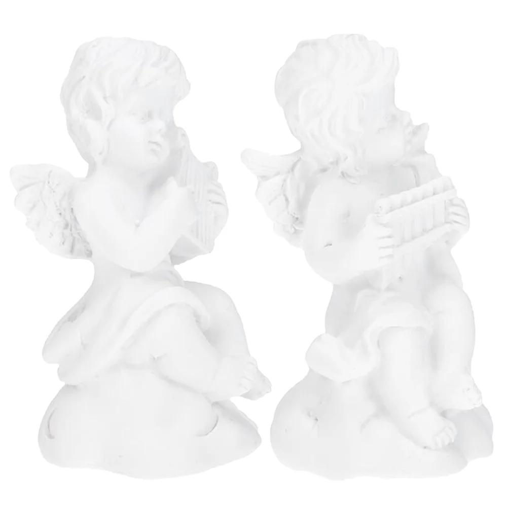 2 Pcs Cherub Small Angel Figurines Household Statues and White Book Shelf Decor Home Decoration Baby