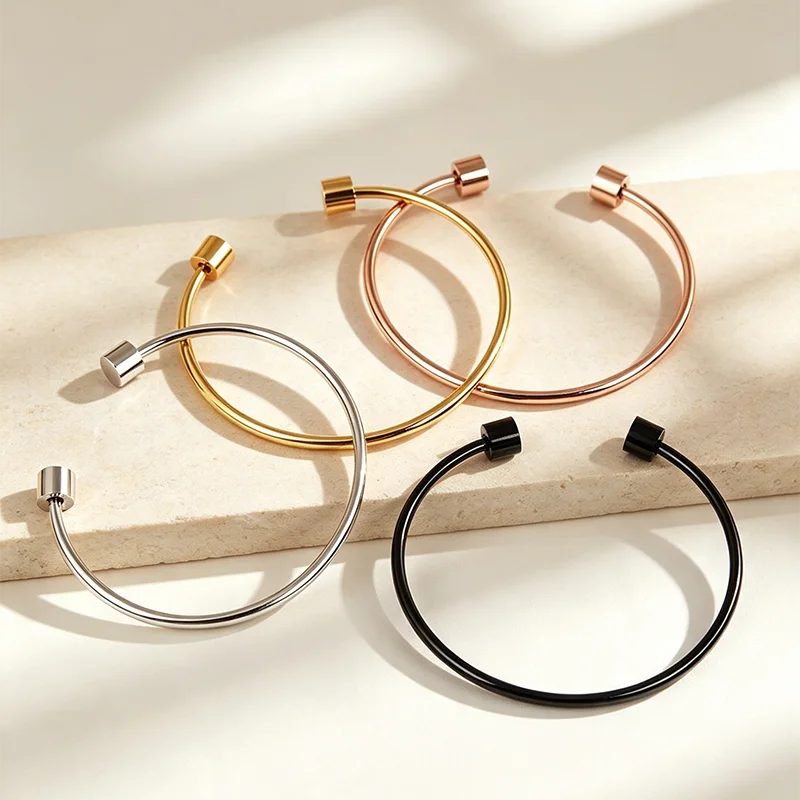 Screw On Bracelet, Add a Bead, Brass Based, Black/White Gold/Yellow Gold/Rose Gold Plated, 1pc P23