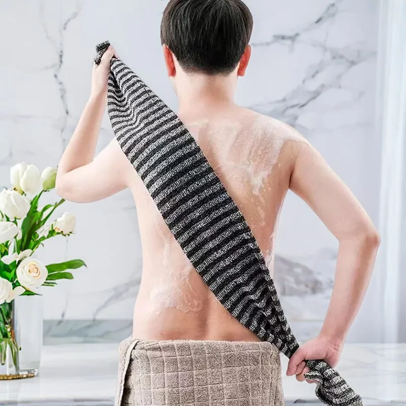 

Long Strip Shower Towel, Striped Scrub Bath Towel, Body Cleaning Bath Towel, Back Towel Tooth powder Exfoliating bath towel