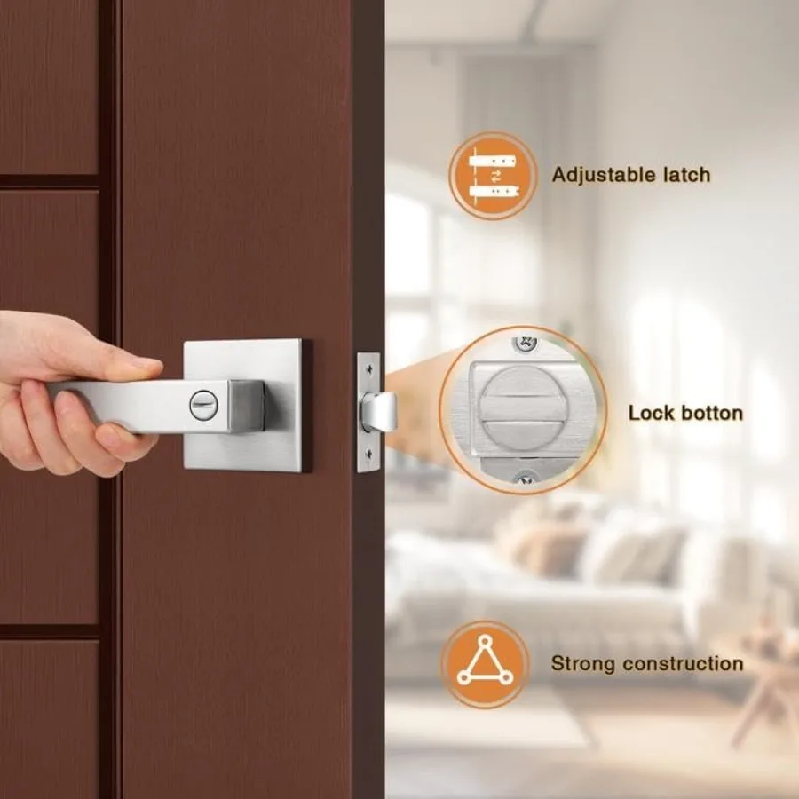 10 عبوات من أقفال أبواب النيكل الساتان لغرفة النوم والحمام وظيفة الخصوصية حزمة المقاول مجموعة أقفال مربعة على الطراز الحديث #5