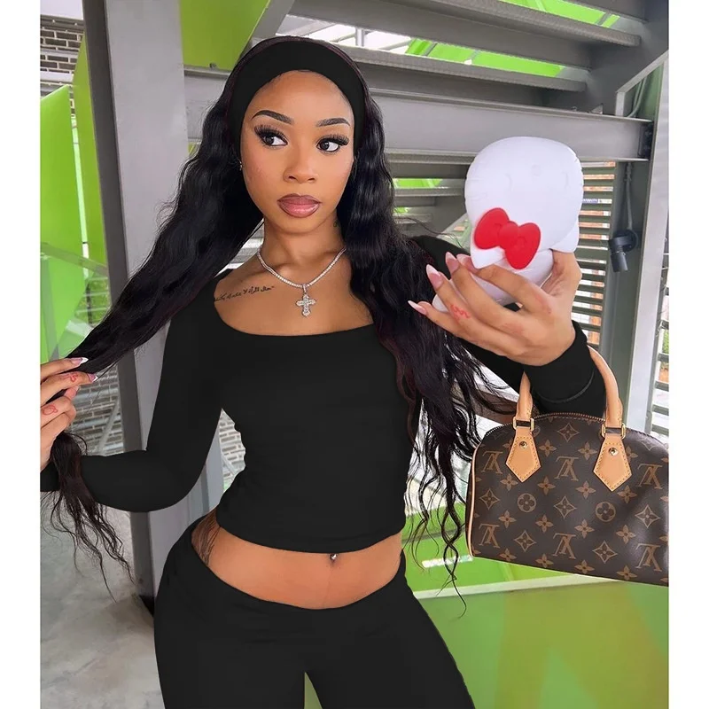 エレガントなベーシックカラーセット、トレンディなハイウエストロングパンツ、レディースワンピーススーツ、ポリエステル生地、秋シーズン、高品質