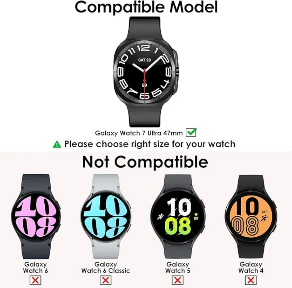 Tempered Glass+Case for Samsung Galaxy Watch 7/FE 40/44mm Waterproof All-Around Protective PC Bumper Shell for Watch Ultra 47mm