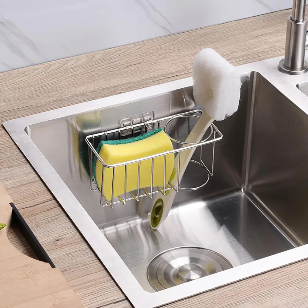 Kitchen Sink Sponge Drain Rack Hollow Out Quick Drainage Wall-mounted Punch-free Sponge Dish Rag Storage Basket Sink Organizer