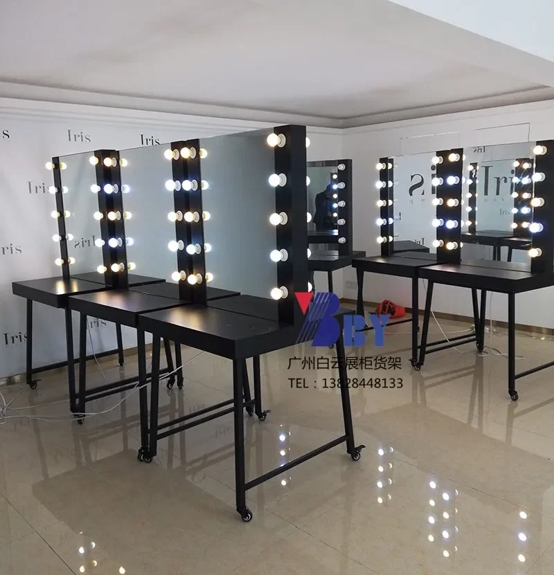 Double-sided beauty salon with light bulb, dressing table, movable photo studio, dressing table, makeup mirror table