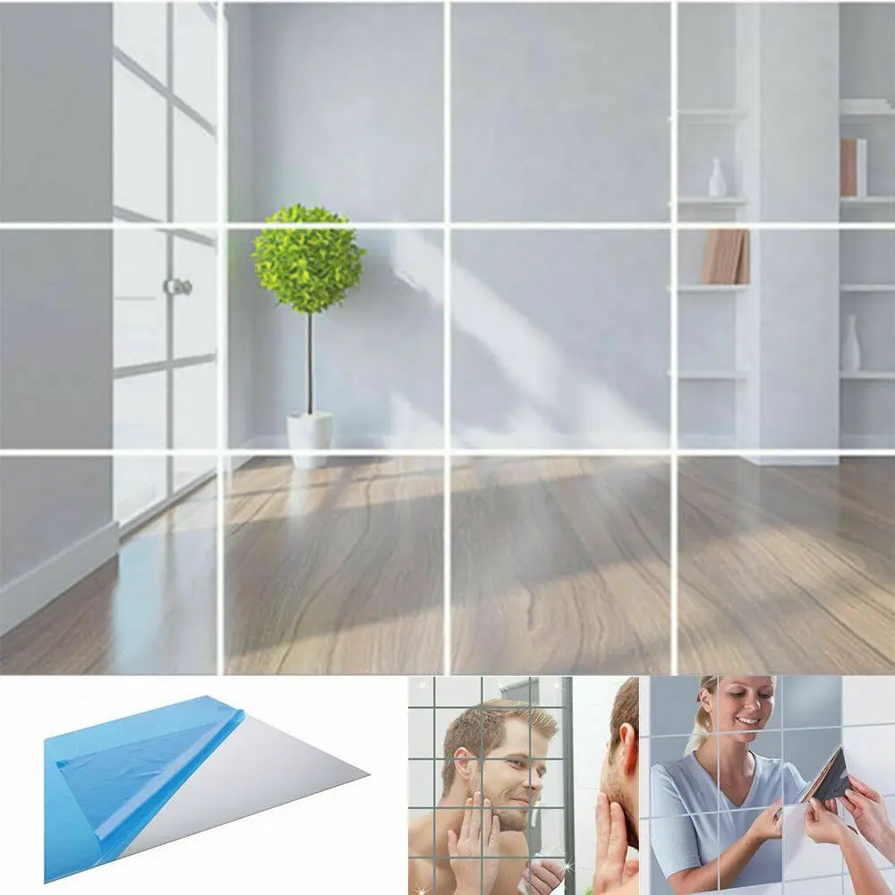 10PCS New Self-adhesive Mirror Stickers Square Wall Tile Stickers Bathroom DIY Decals Home Decor Mural