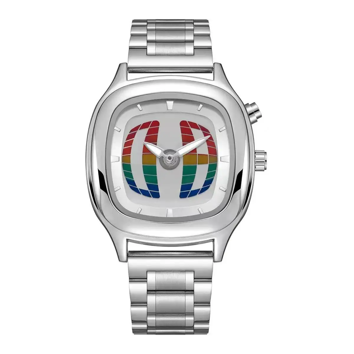 Rote Quarz-Uhr Farbige Quadratische Y2K-Zeiger Zahlen Dual-Display Stahl Personalisierbare Trendige Herrenuhren Business Dynamisches Design Uhr – Detail 7