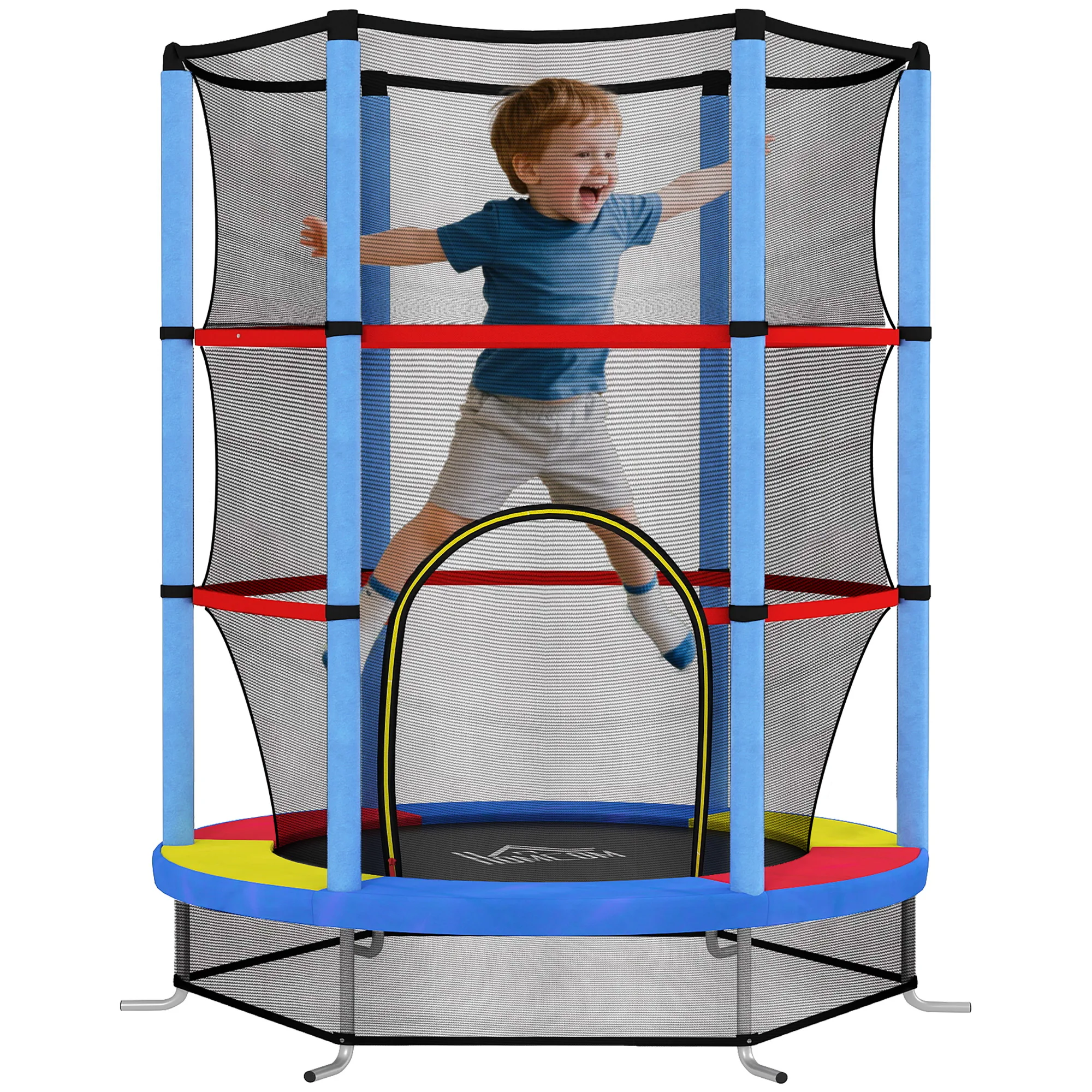 Homcom Kindertrampoline Elastisch bed voor kinderen van 3-6 jaar oud met veiligheidsnet Belastbaar tot 45 kg Ø140X190 cm Veelkleurig