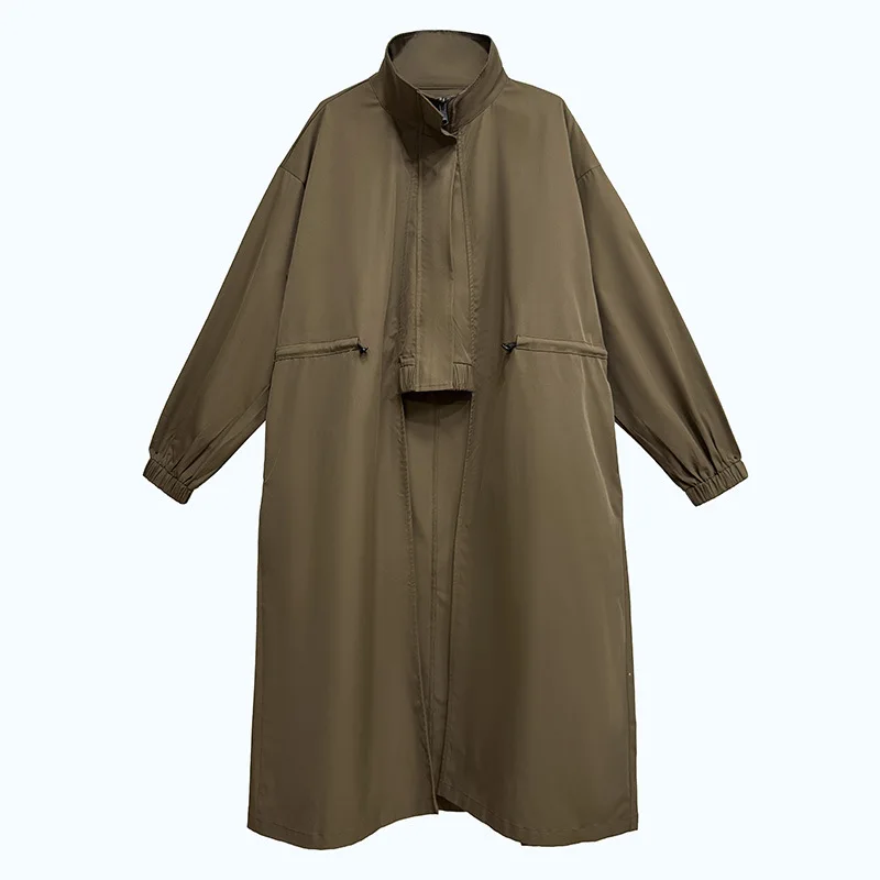 

Women Work Irregular Trench Coats Maxi Long Jacket Full Sleeves Stand Collar Zipper Loose Fit Elegant Casual 2025 Autumn Winter