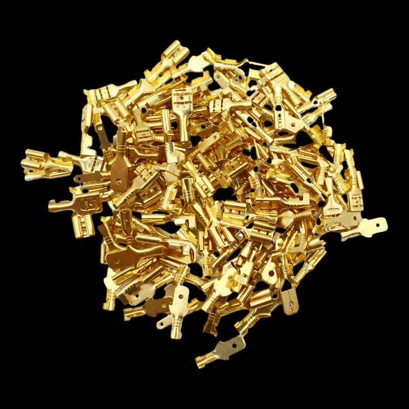 100Pcs/Lot 2.8/4.8/6.3mm Female Male Crimp Terminal Wire Connector Gold Brass/Silver Car Speaker Electrical Cable Terminals Kit